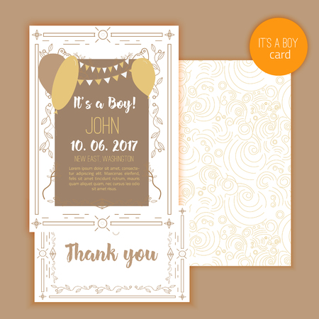 Baby shower elegant card. Ideal for Save The Date, mothers day, valentines day, birthday cards, invitations with linear elements. It is a boy.のイラスト素材