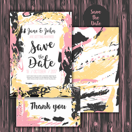 Save the date freehand card with hand drawn background. Modern Stock vector. Invitation designのイラスト素材
