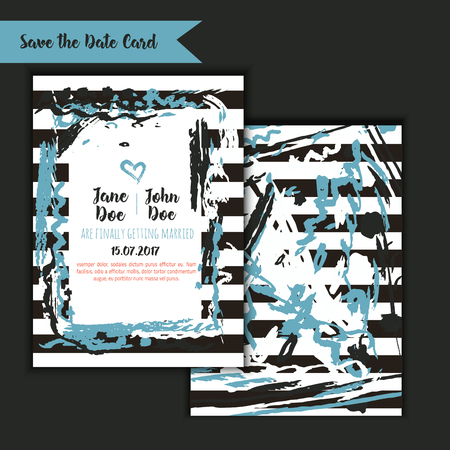 Save the date freehand card with hand drawn background. Modern Stock vector. Invitation design with menu and RSVP cardのイラスト素材
