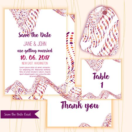 Geometry Save the Date card with modern colorful shapes. Wedding anniversary celebration party invitation design template.のイラスト素材