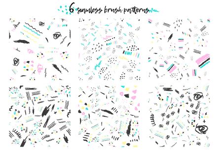 boho seamless patterns set with bold lines in pink, turquoise and gray colors. Hand drawn Creative Print seamless texture for retro fashion and sportswear. Seamless pattern designのイラスト素材