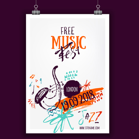 Music poster, ticket or program. Hand drawn illustration with brush strokes for jazz festival.のイラスト素材