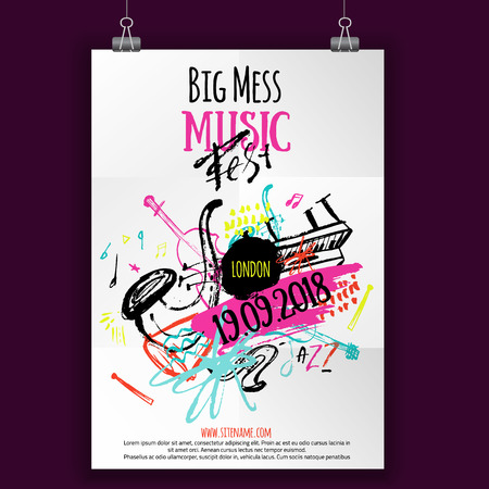 Music poster, ticket or program. Hand drawn illustration with brush strokes for jazz festival.のイラスト素材