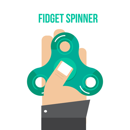 Fidget spinner toy in businessman hand. Stress relax concept for busy people. Flat illustration.のイラスト素材