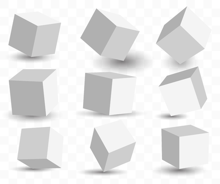 Set of Cube icons in perspective view with shadow isolated on transparent background.のイラスト素材