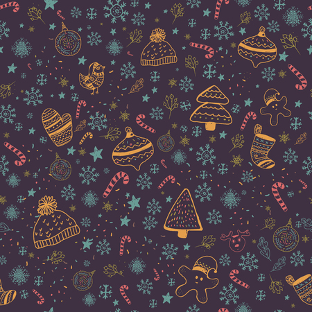 Christmas doodle pattern, hand drawn scandinavian style New Year design elements.のイラスト素材
