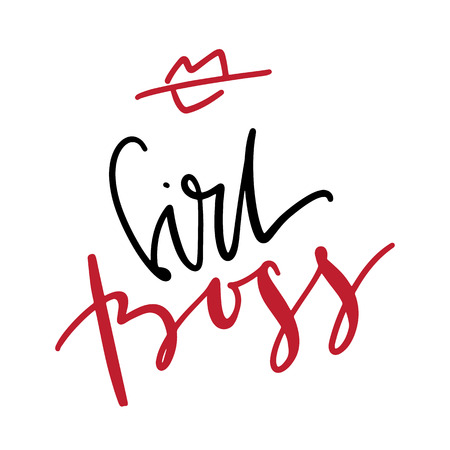 Boss girl card. Brush lettering design illustration Isolated on white background with lips.のイラスト素材