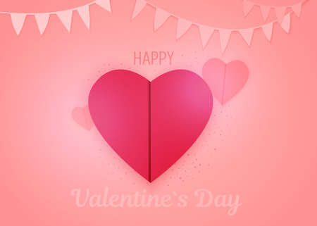 Valentine paper cut. Origami concept design. Paper craft style. Torn paper red heart. Holiday design card.のイラスト素材