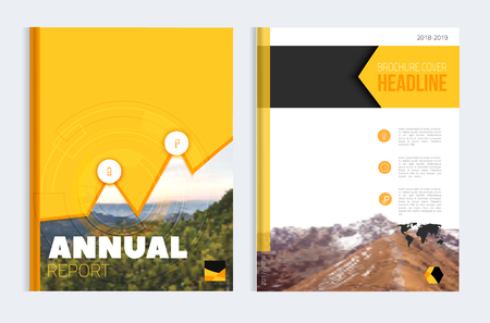 Vector brochure cover templates with blured mountain landscape. Business book cover design, flyer brochure coverのイラスト素材