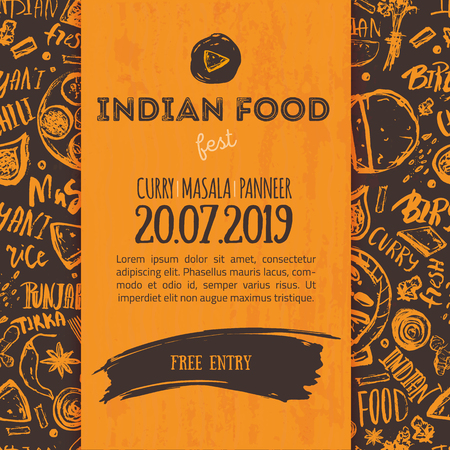Indian Food menu background with lettering.のイラスト素材