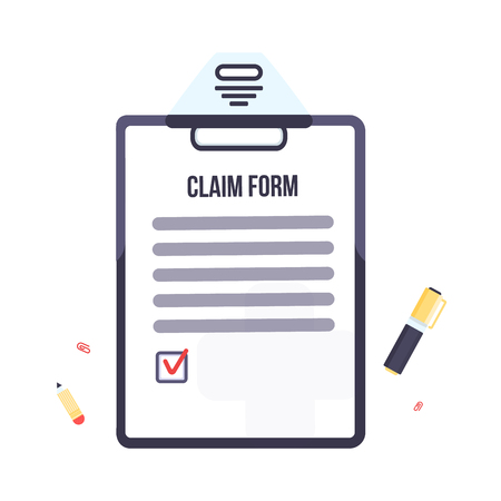 A Insurance claim form with clipboard. Vector business illustration flat design.のイラスト素材