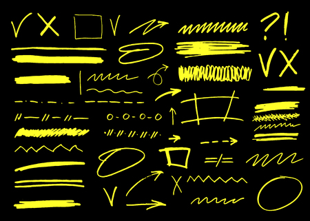 Vector marker brush stroke. Highlighter underline collection for business illustration.のイラスト素材