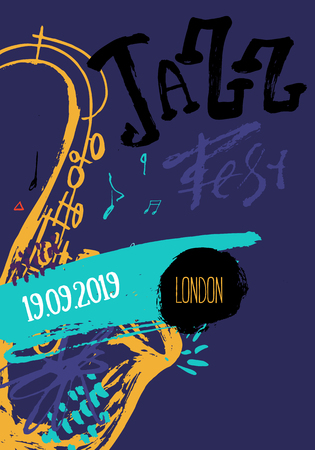 Jazz Music poster, ticket or program. Hand drawn illustration with brush strokes for jazz festival.のイラスト素材