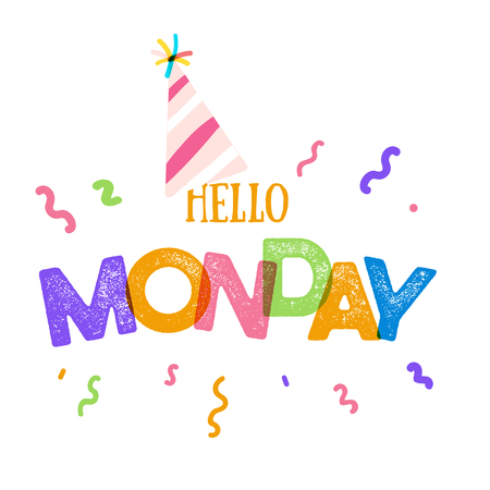 Hello Monday Typography inspirational quote poster for office, celebrate beginning of the week. Simple typography card for social media promotion, wall printのイラスト素材