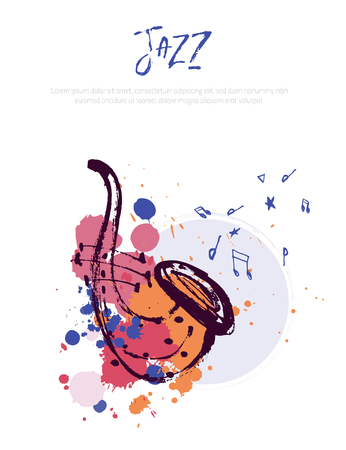 Grunge freehand Jazz Music banner set. Hand drawn illustration with brush strokes for festivalのイラスト素材