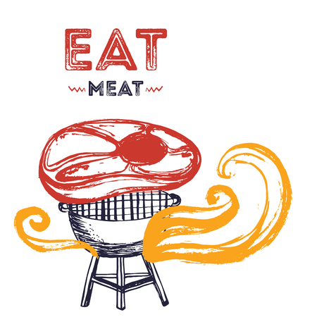 BBQ grunge poster invitation in square format.のイラスト素材