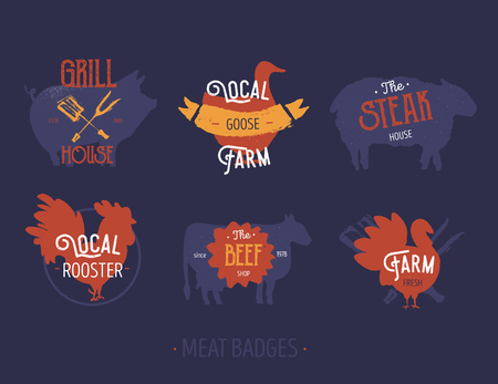 Set of butchery farm badges labels.のイラスト素材