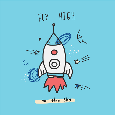Space poster print with rocket, stars and space. Can be used for t-shirt, clothesのイラスト素材