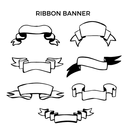 Hand Drawn Sketch ribbon set in grunge style. Decoration shapeのイラスト素材