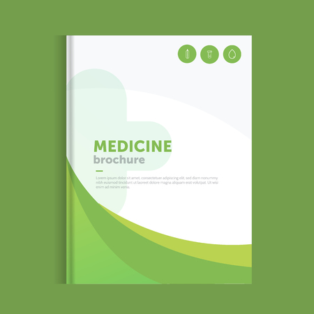 Blue medicine brochure for advertising with outline icons. Health layout concept.のイラスト素材