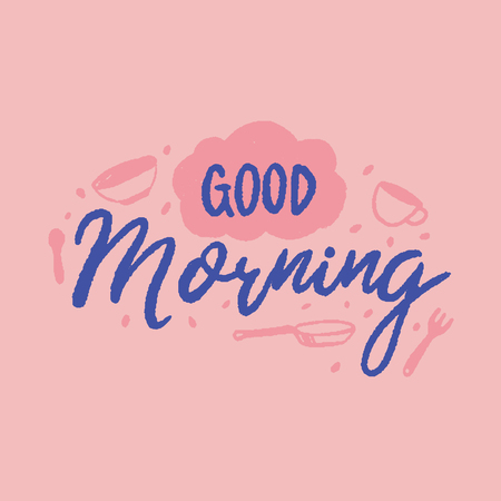 Good morning poster with bowls. Good start of the day concept on pink background. Minimal conceptのイラスト素材