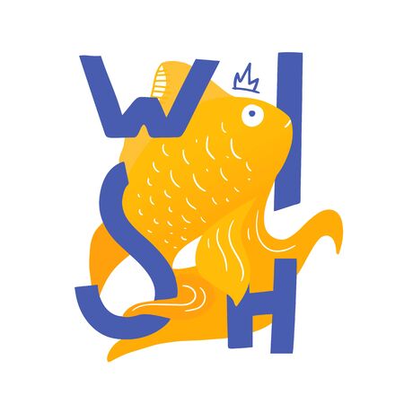 Golden fish poster for t-shirt, vector design, flat decoration quote.のイラスト素材