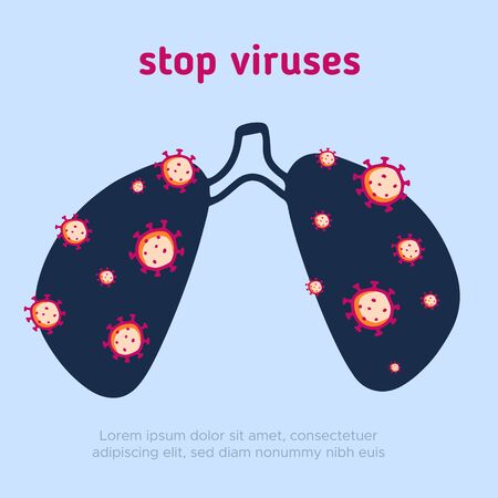 Stop viruses sign with lungs and virus in doodle style. Covid-19 prevent conceptのイラスト素材