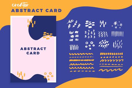 Abstract cover design creator. Poster illustration with patterns and brushes, trendy suprematism card compositionのイラスト素材