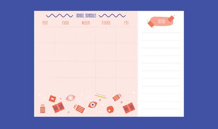 Hipster School schedule design template with elements. Vector template. Calendar Daily planner. Paper sheetのイラスト素材
