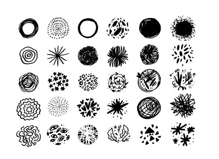Hand drawn sketch scribble circles, vector round design elements, texture banner shapesのイラスト素材