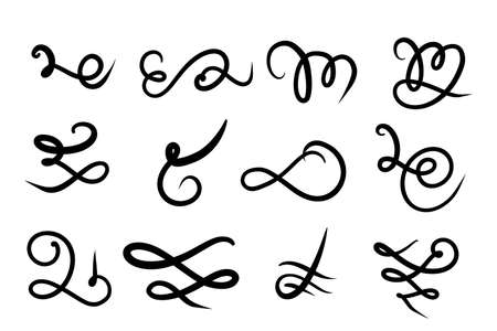Set of hand drawn Swirls, lettering and calligraphy decoration, squiggles. Vector ink swirl and freeform swoopのイラスト素材