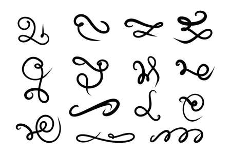 Set of hand drawn Swirls, lettering and calligraphy decoration, squiggles. Vector ink swirl and freeform swoopのイラスト素材