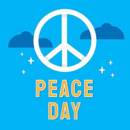 International Peace Day simple poster card with friendship concept on blue background and cloudsのイラスト素材