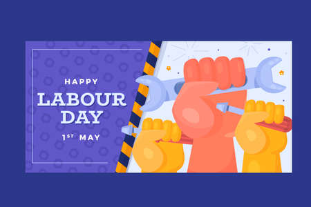 Labor Day banner with hand holding screwdriver, worker celebrationのイラスト素材
