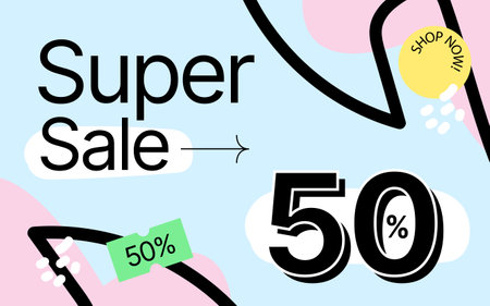 Sale 50 percent off banner in flat style. Vector illustration.のイラスト素材