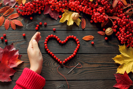 background, pattern, frame, layout, vintage, tree, berries, rowan, hands, child, beads, heart,...