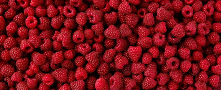fruit banner from the harvest of ripe organic raspberries