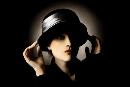 Retro portrait of woman in hat  Elegant vintage fashionの写真素材