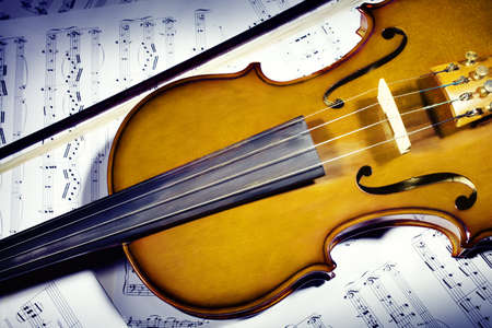 Violin with music sheet notes classical instrumentsの写真素材