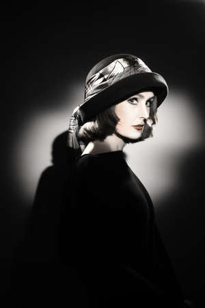 Elegant woman in hat Fashion portrait  Retro vintage stylish lady