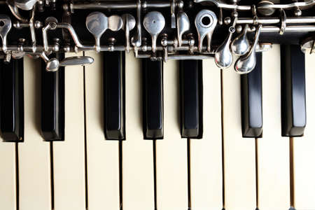 Musical instruments piano and oboe music instrument close up