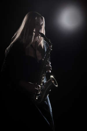 Saxophone payer Saxophonist playing sax alto Jazz musicの写真素材