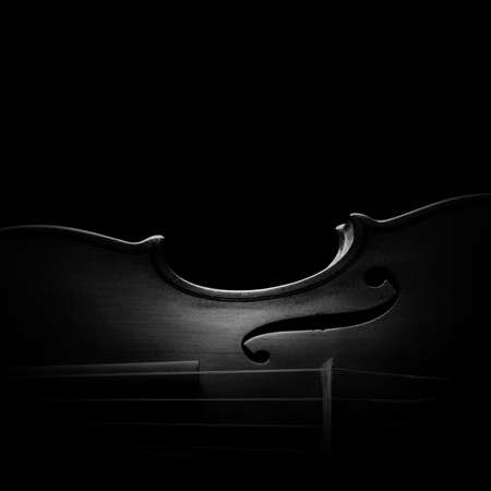 Violin classical music instrument closeup on dark backgroundの写真素材