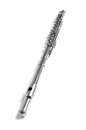 Flute music. Flute instrument isolated on white. Orchestra musical instrumentsの写真素材