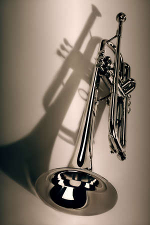 Trumpet jazz instrument. Brass musical instrument