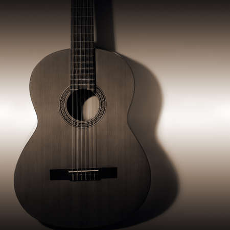 Acoustic guitar. Classical guitar spanish close up. Musical instrument closeupの写真素材
