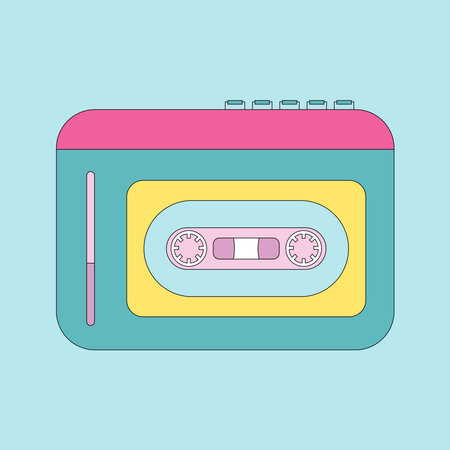 Vintage cassette player from the 80s, 90s production. Old audio player. Vector retro flat illustrationのイラスト素材