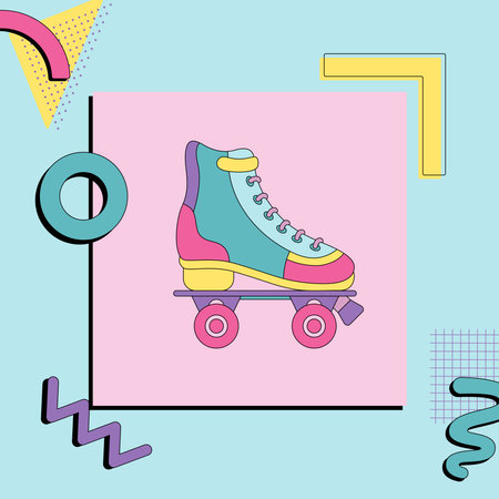 Roller skates. 1990s fashion. Premium quality rollerskating element in trendy style with Memphis...