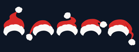 Set of Santa Claus hats. New Year hats. Hand drawing vector illustrationのイラスト素材