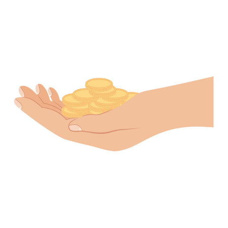 Hand with coins money. Hand drawn vector illustrationのイラスト素材